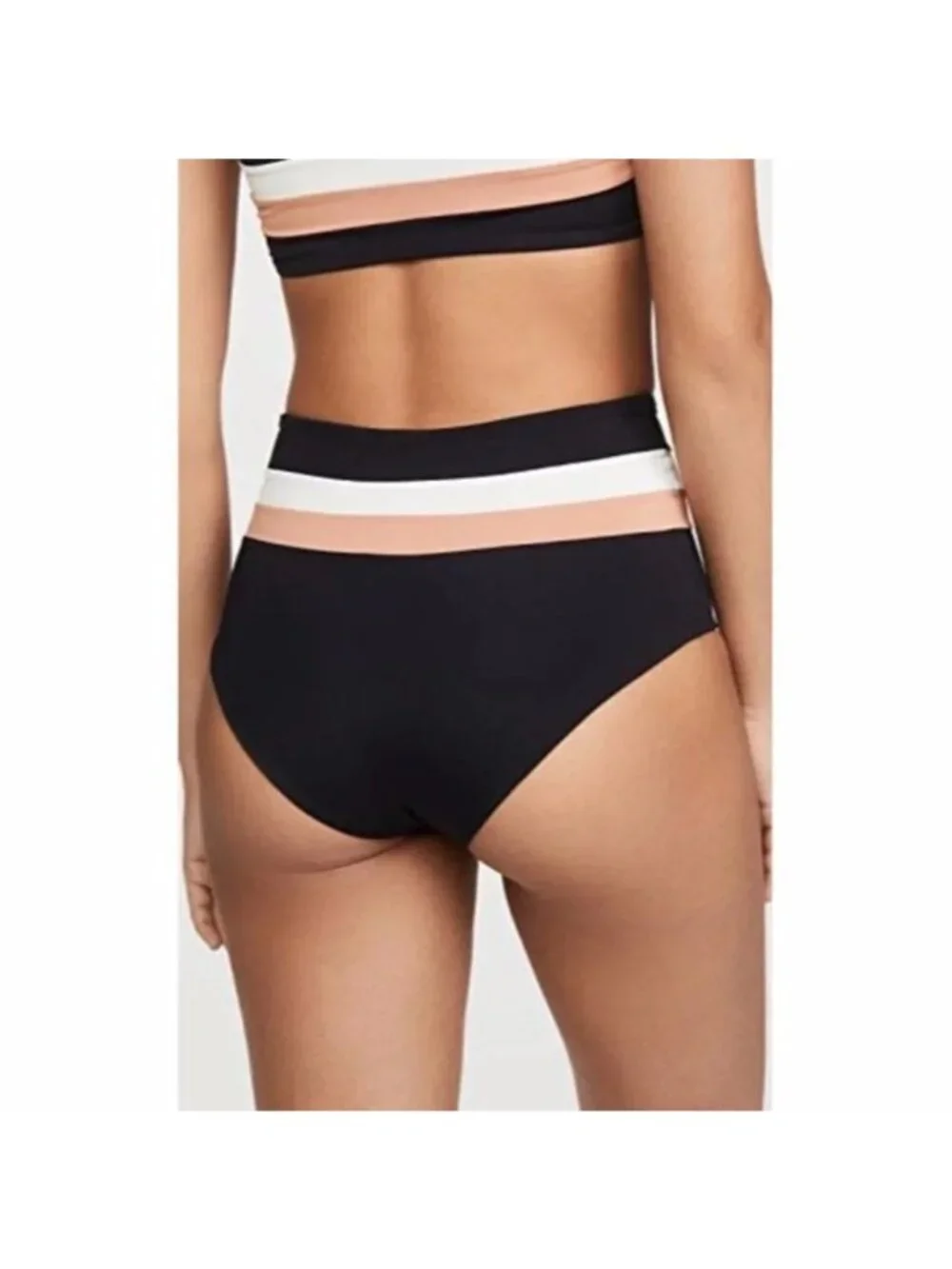 LSPACE Portia Stripe High Waist Bottoms in Black Cream Chestnut New Womens